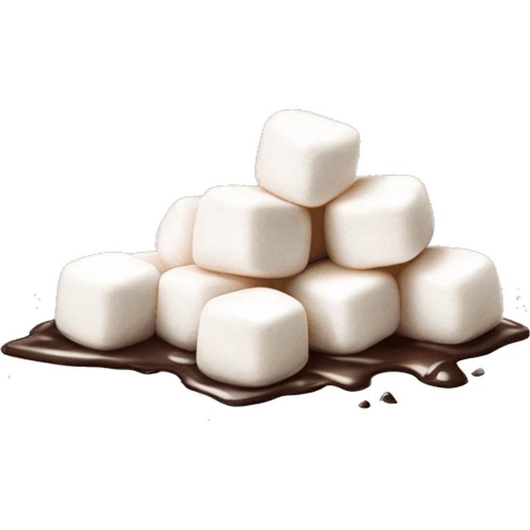 small pile of isolated realistic white marshmallows with chocolate drizzled on top. emoji