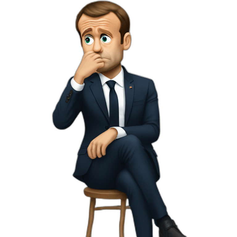 Emmanuel macron sad crying full body sitting emoji