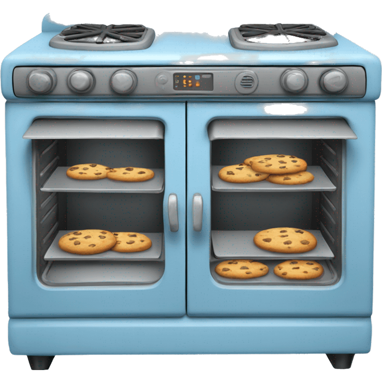 Realistic vintage  light blue oven with cookies baking inside of it. emoji