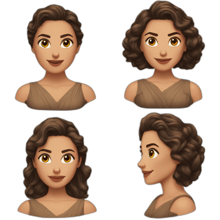 Mujer, pelo castaño, ojos marrones parecida a gal gadot emoji