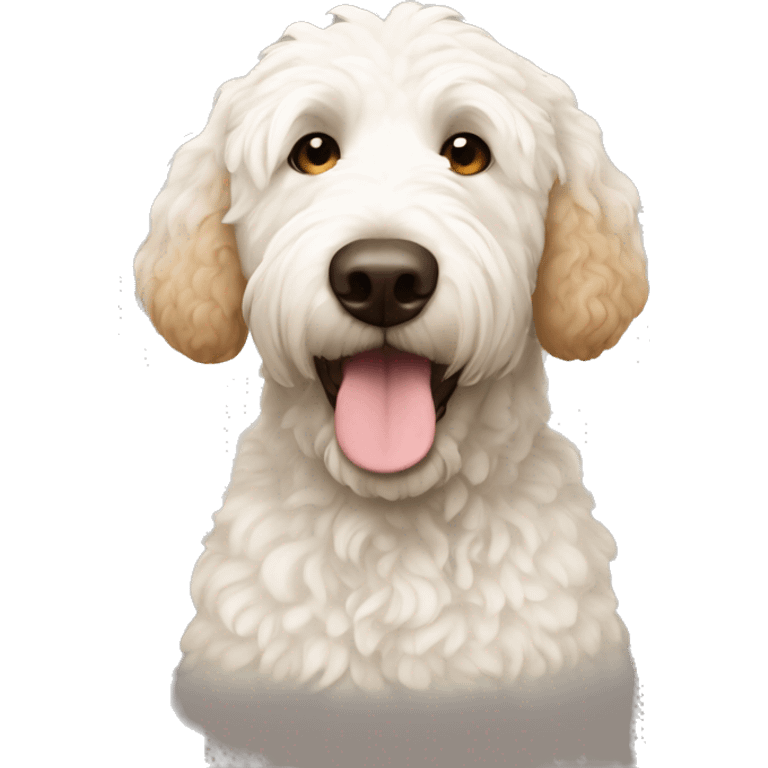 White Golden doodle with brown ear emoji