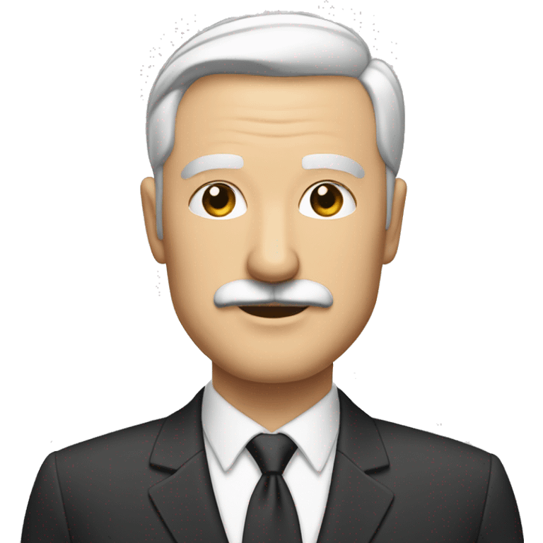 Mature, bald, white man, small beard and mustache, suit, black hair, medium nose emoji