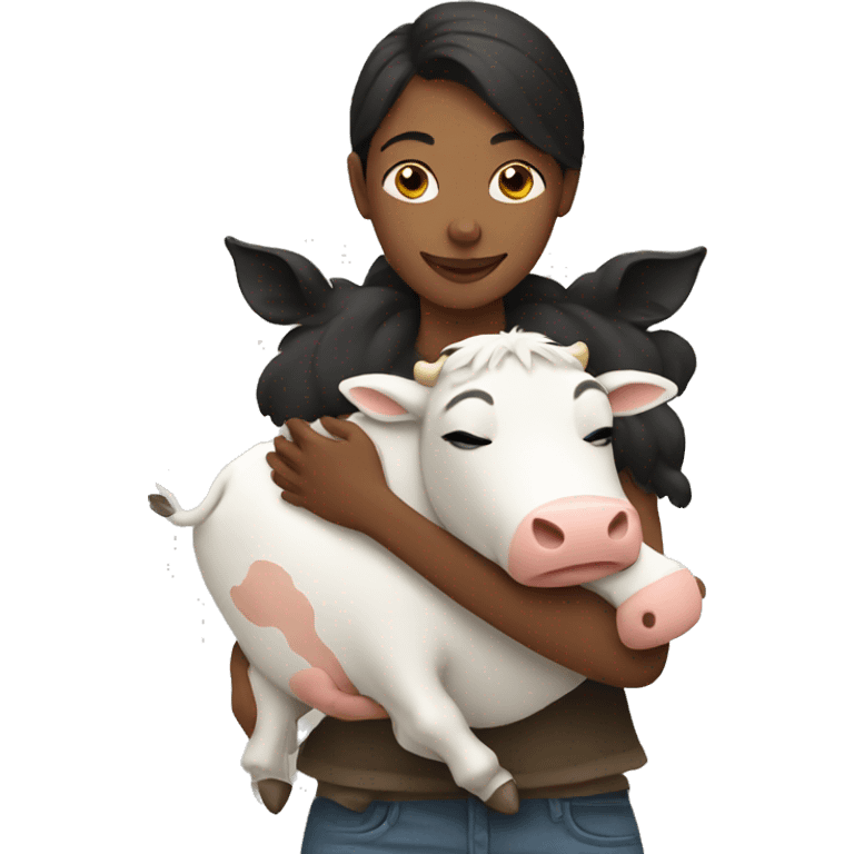 Woman hugging cow emoji