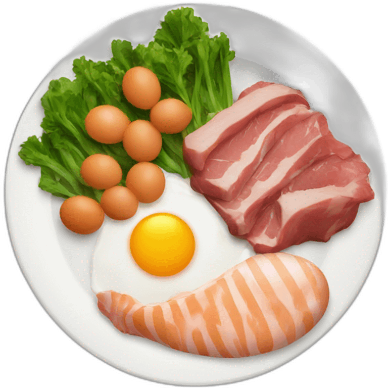 eggs , meat vegetable in a plate emoji