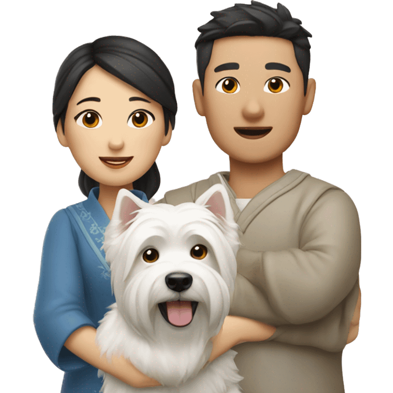 A Chinese couple with two westie dogs emoji