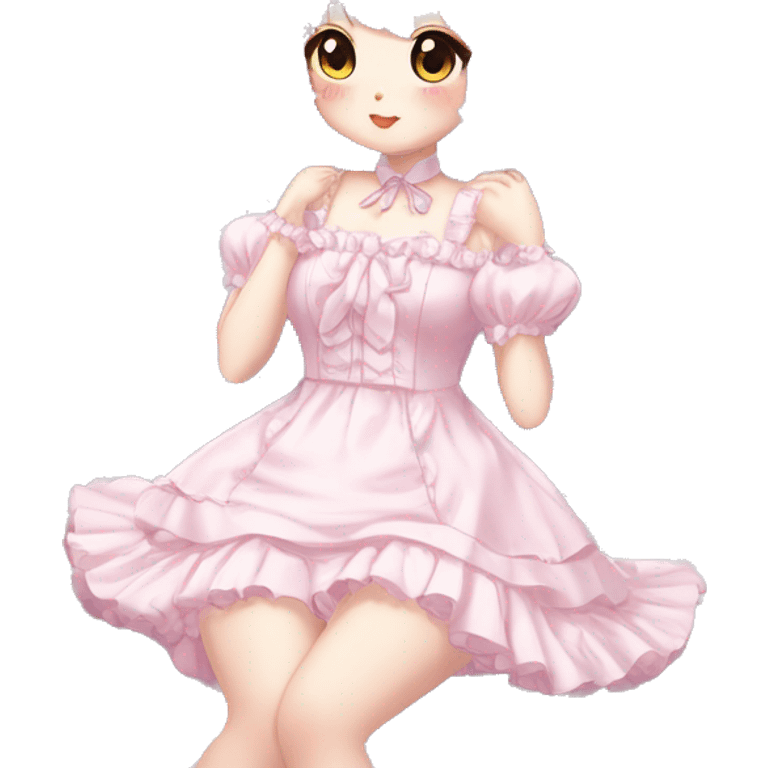 Shiny Blushing Cute Kawaii Beautiful Pastel Lolita Anime Catgirl Trending Style Cottagecore Pastelcore  full body emoji