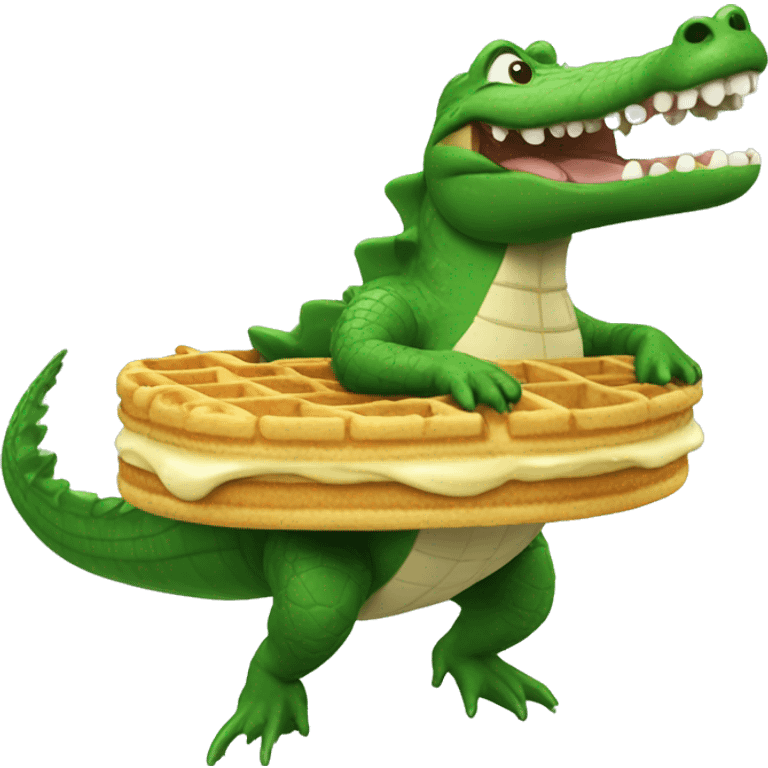 Alligator surfing a waffle emoji