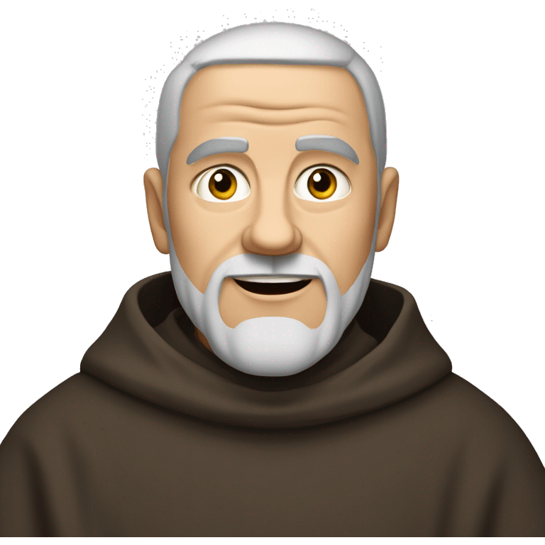 A middle-aged white male friar, sporting a grizzled look, with buzz-cut black hair and a pronounced square jaw. emoji