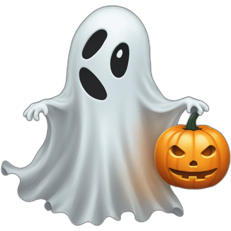 Friendly Ghost with pumpkin lantern emoji