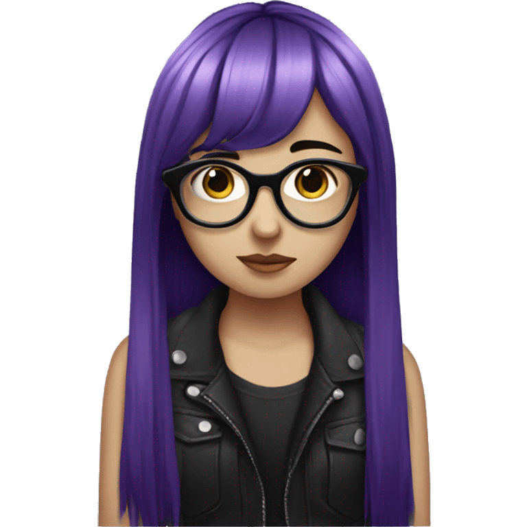 emo girl with purple bangs and black hair with glasses emoji