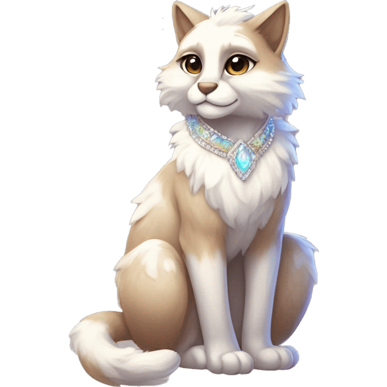 Furry, sparkle, iridescent, colorful, pastel, edgy, cool, fantasy beautiful, brown, beige, white, divine, godly, angelic, animal, anthro, full body, fursona, feline emoji