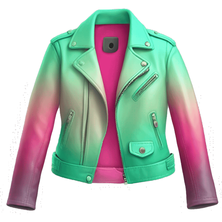 Realistic open hot pink to mint green ombre fashion leather jacket isolated.  emoji