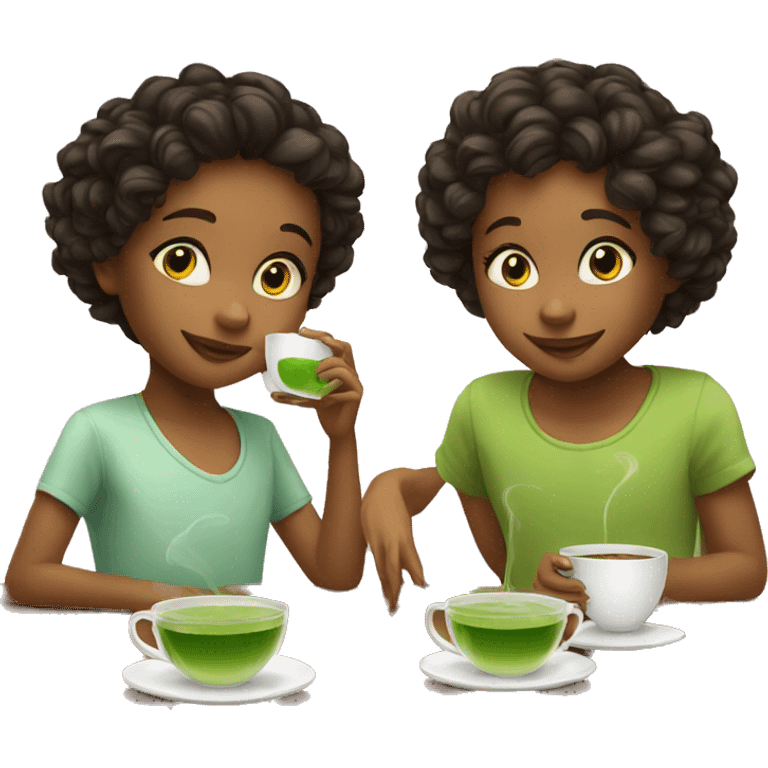 two beautiful children drinking green tea  emoji