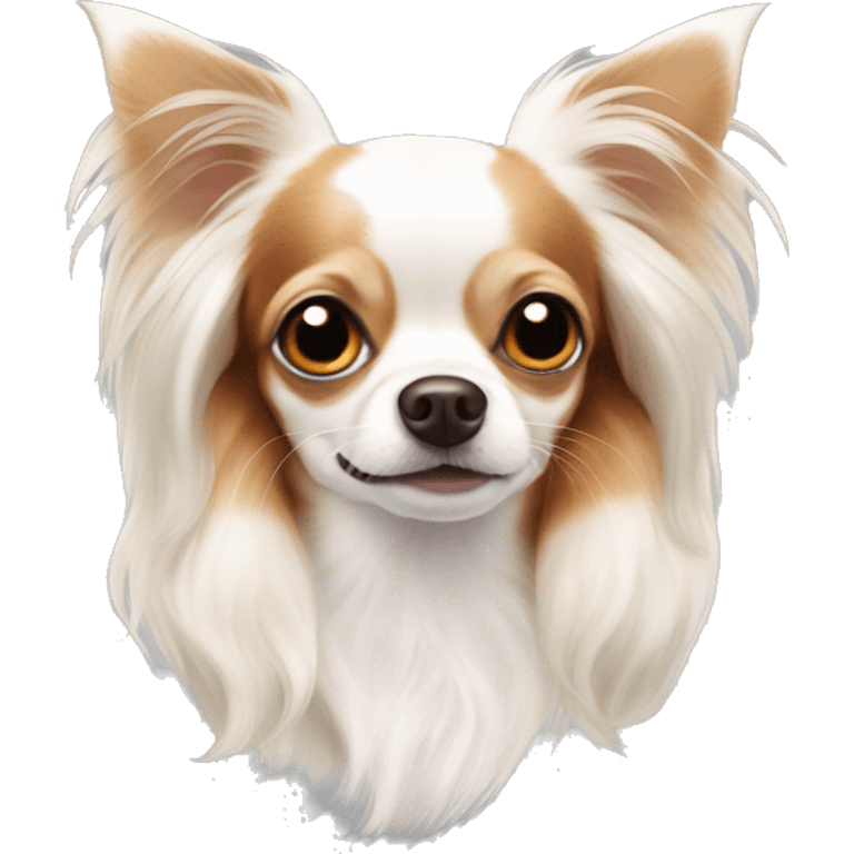 Long-haired white Chihuahua with reddish-brown markings emoji