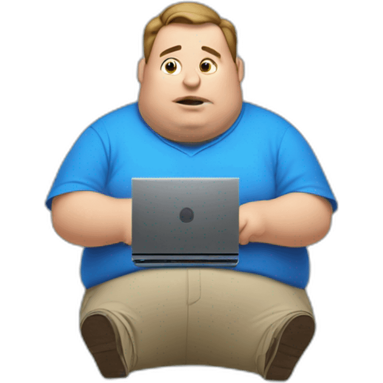 fat man in a blue shirt using a computer emoji