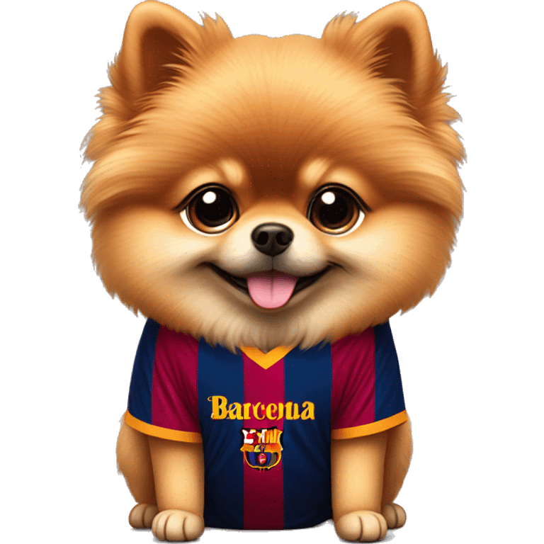 cute pomeranian wearing barcelona jersey emoji