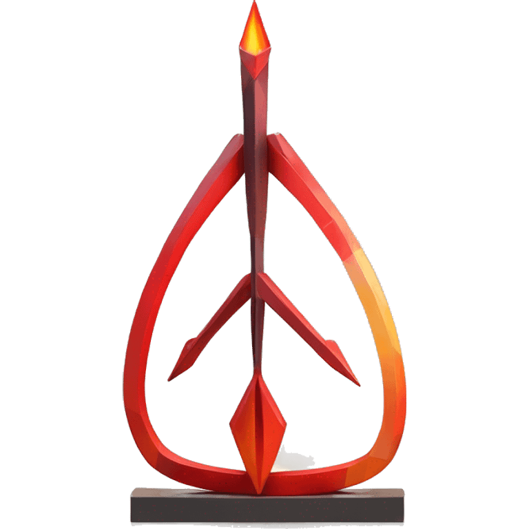 An archery arrow sculpture symbolizing sagittarius with a geometric, faceted design. The symbol is standing upright with angular and disney features. The vibrant red flame colors highlights the sharp edges and planes. emoji