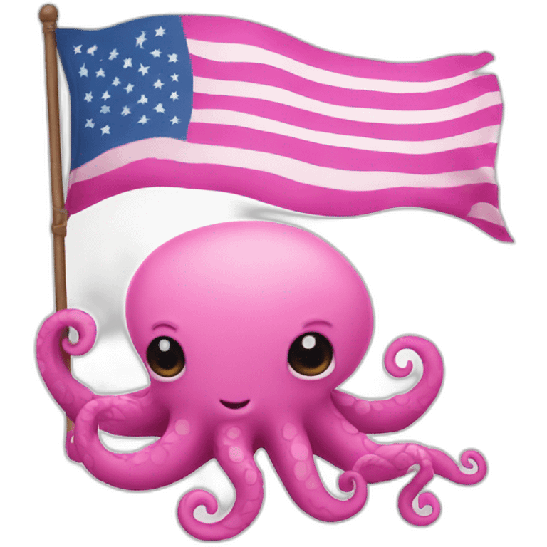 cute pink kraken holding a flag emoji