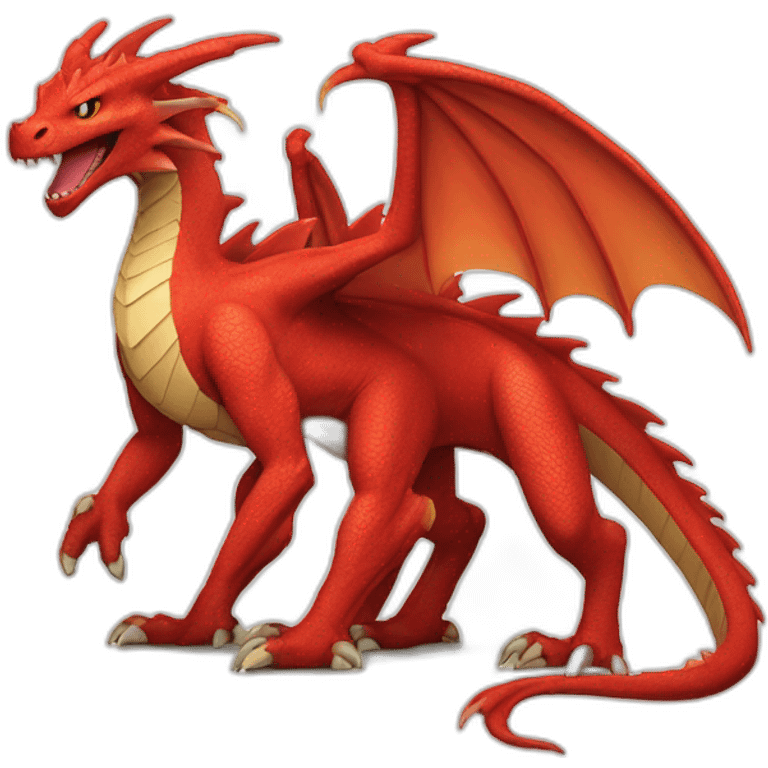 huge red Dragon Pokemon with fire four legs two arms emoji