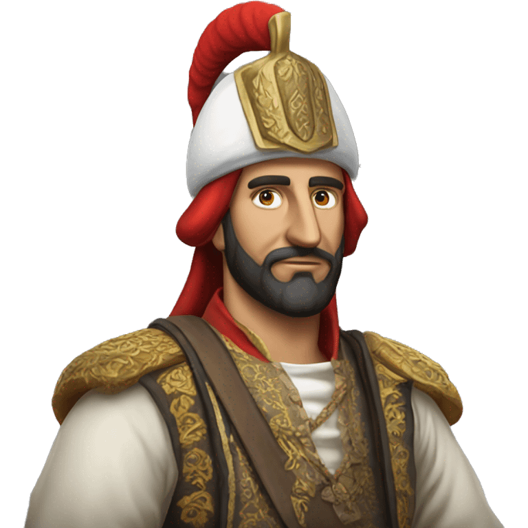 A full-length serious ottoman janissary photorealistic serious emoji