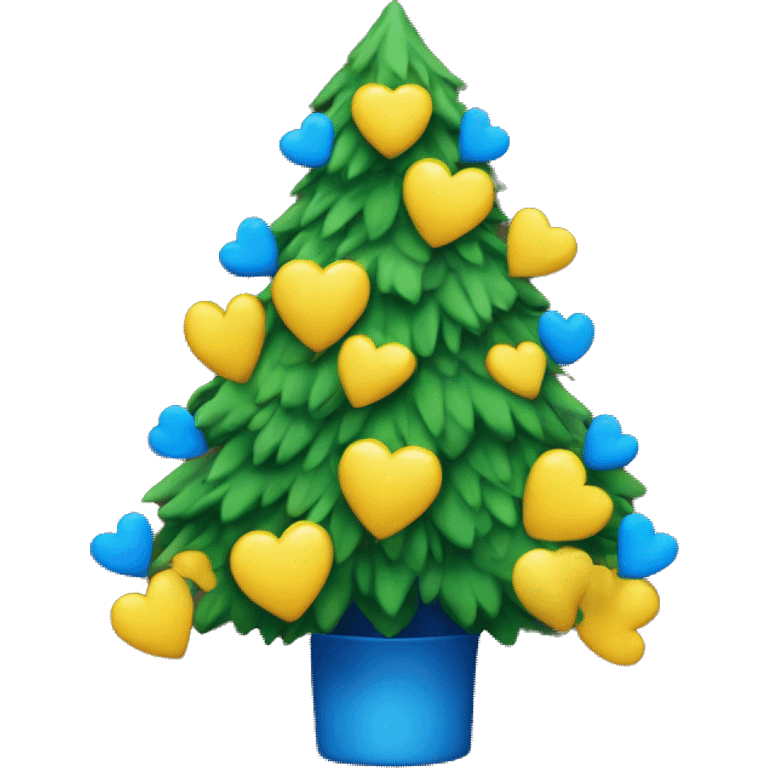 Christmas tree with yellow and blue hearts emoji