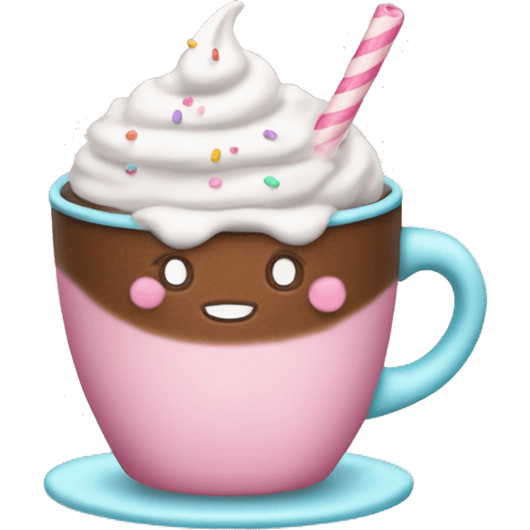 A pink cup of hot coco with pastel sprinkles and whipped cream emoji