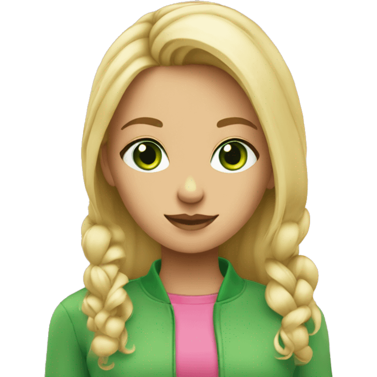 Blonde girl with green eyes wearing pink  emoji