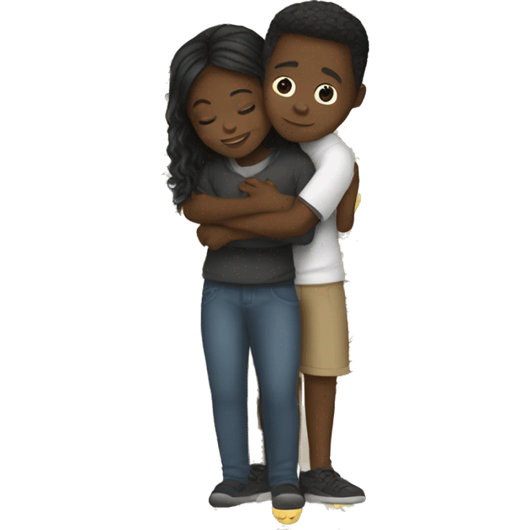 Black girl hugs white boy emoji