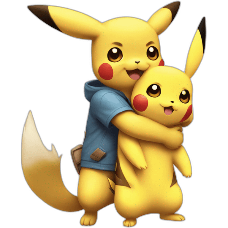 Pikachu and eevee hug emoji