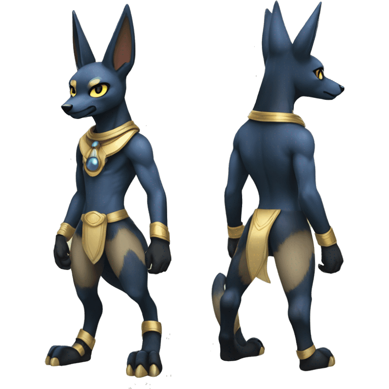 Anubis-Umbreon-Lucario on four legs full body emoji