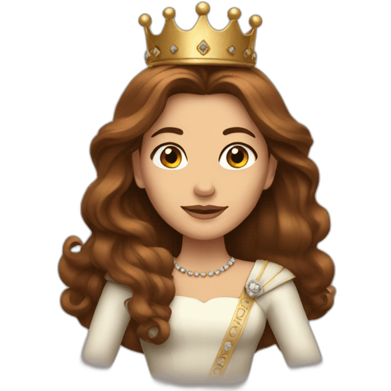 Queen with long brown Hair and crown emoji