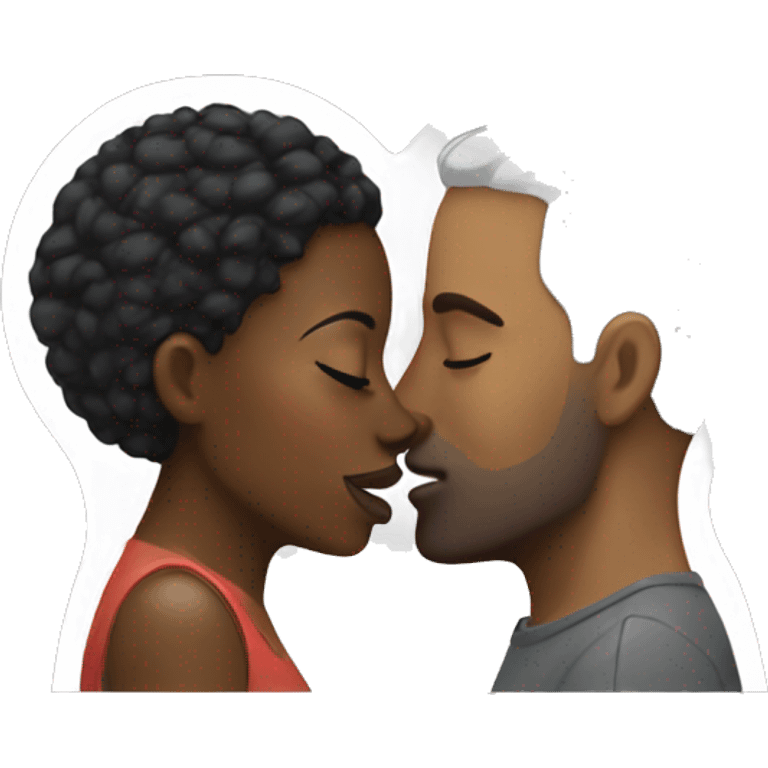 Black woman kissing white man emoji