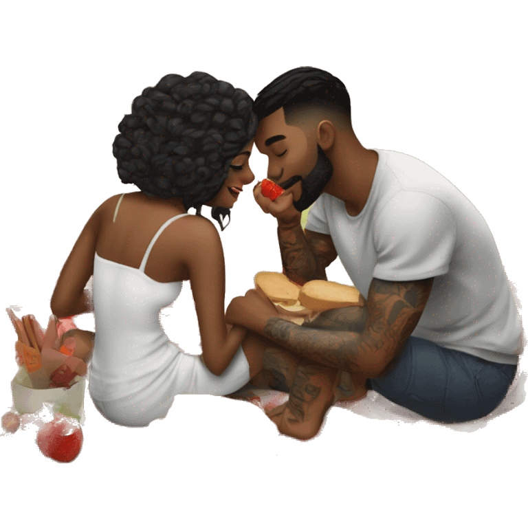 Romantic picnic date for beautiful tattooed couple emoji