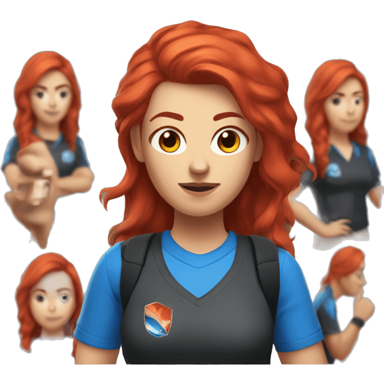 a female esports coach with red hair and blue shirt.  emoji