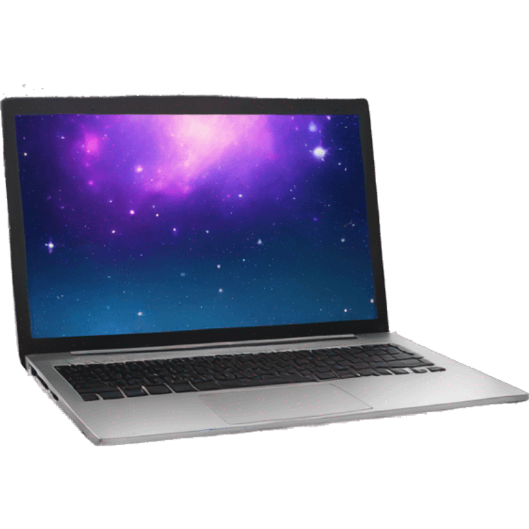 black laptop with galaxy wallpaper emoji