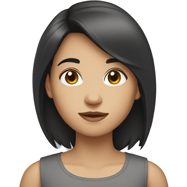 brunette person with gray sweatshift and black hair emoji