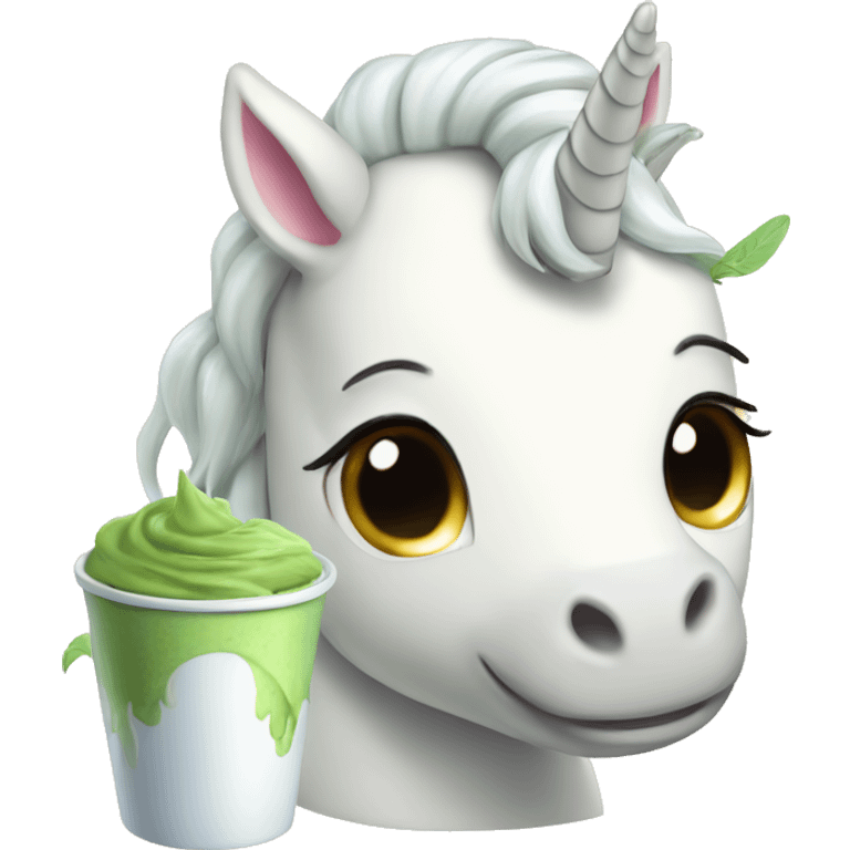 cute white unicorn drinks matcha  emoji