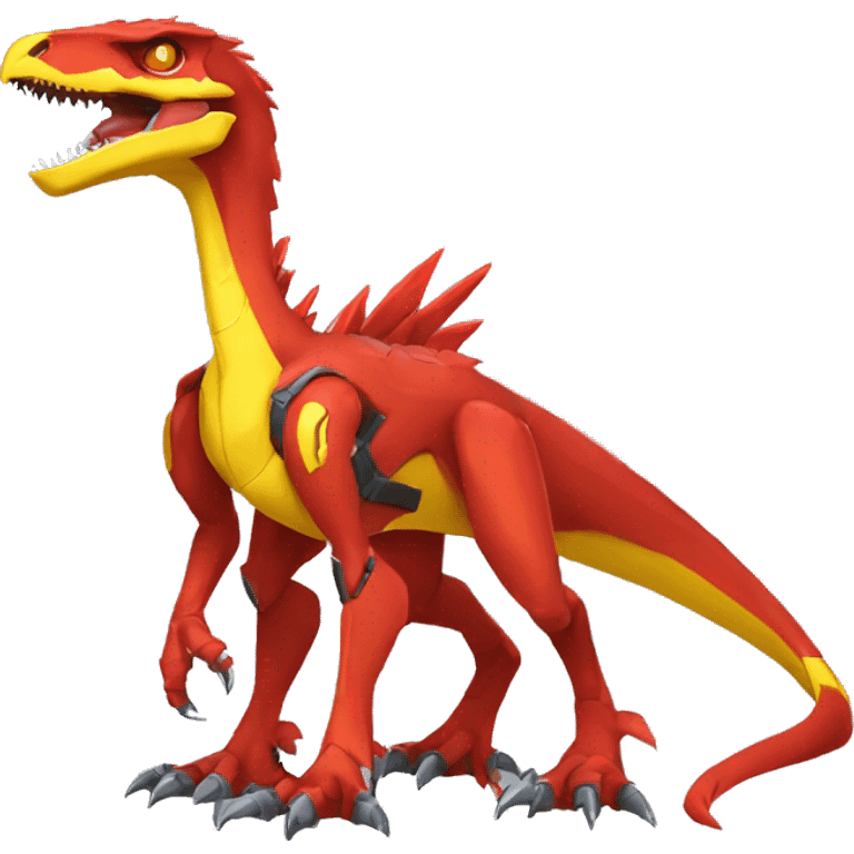  Edgy Red Yellow Shiny Digimon-Fakemon-Velociraptor-Dragon-Mecha full body emoji