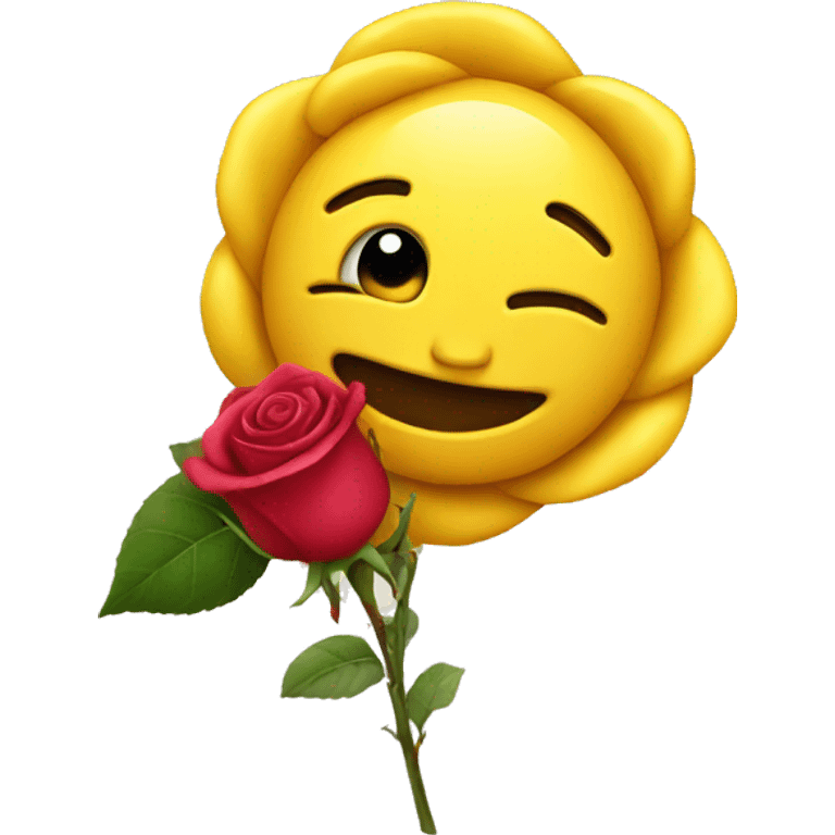 yellow emoji holding rose in mouth emoji