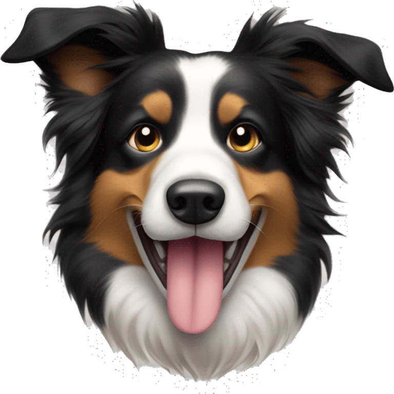 The folded-ear Border Collie sticking out her tongue emoji