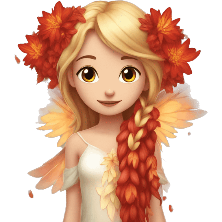 big wings, fire, flower, Beautiful, fairy, red, long hair emoji