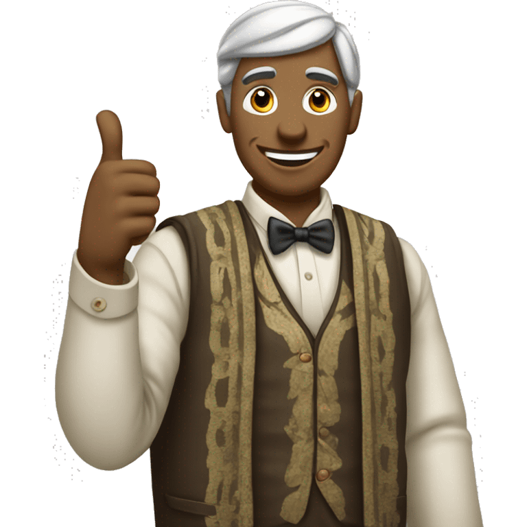 man wearing old money clothes showing thumbs up emoji