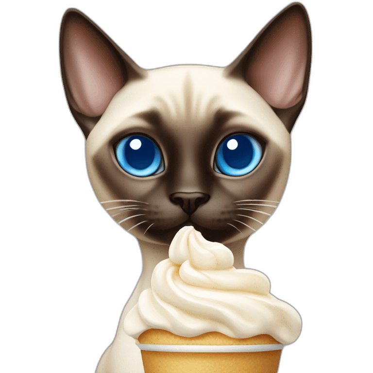 Siamese cat with blue eyes eating whipped cream emoji