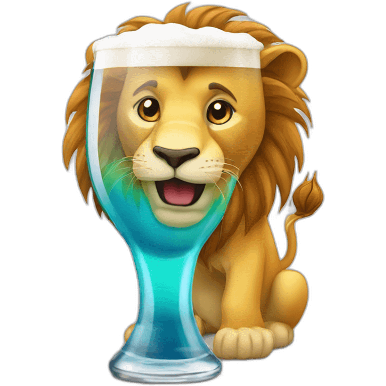 Un lion qui boit un verre de bière emoji