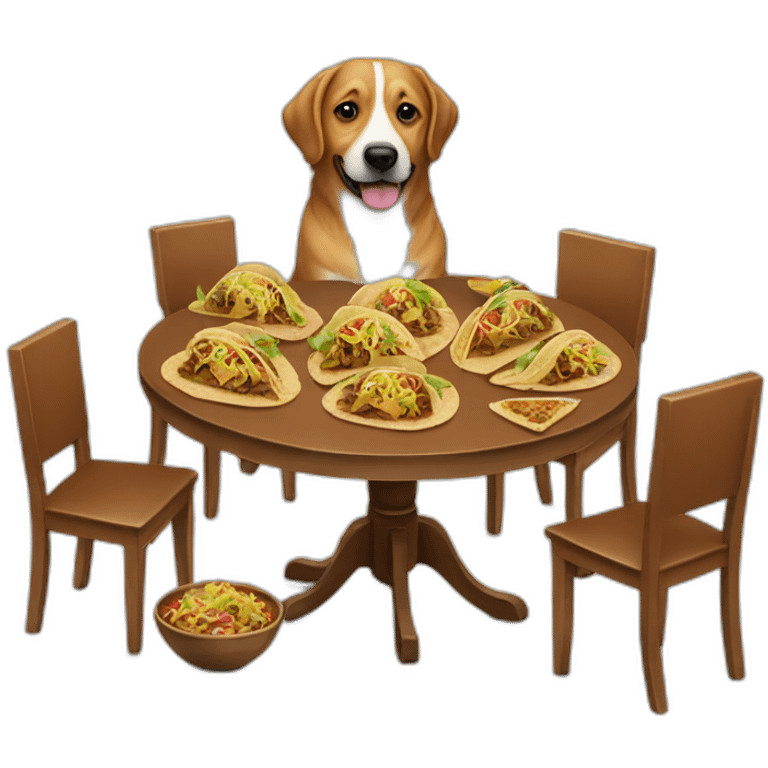 dogs sitting around a table covered in tacos emoji