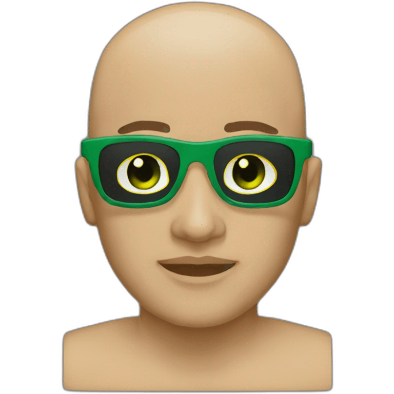 light skin, bald, sunglasses with green frame and black lenses emoji