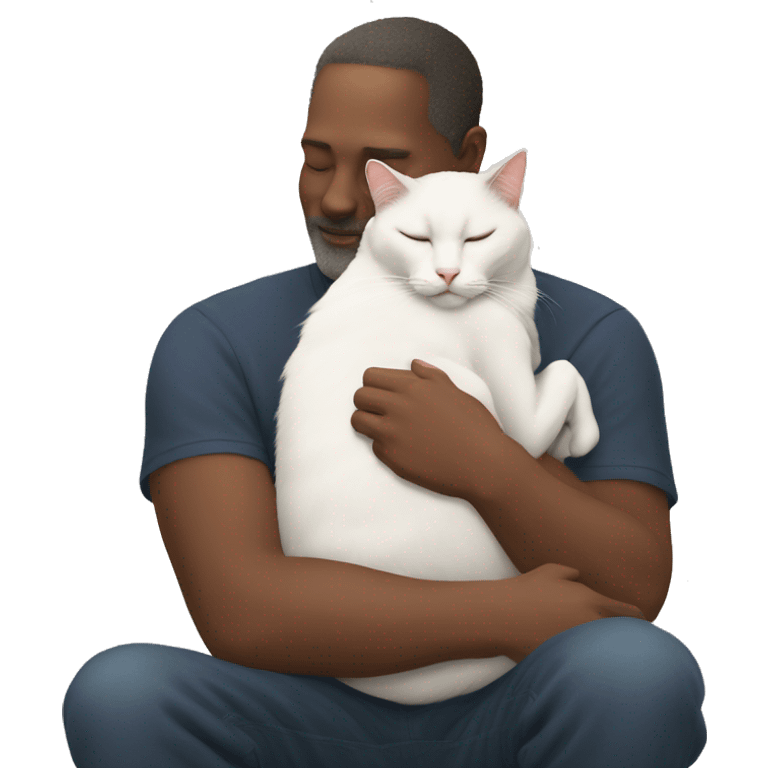 White cate sleeping on my father’s lap  emoji