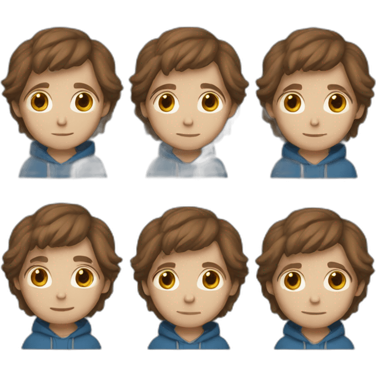 male, blue hoodie, brown hair, emoji