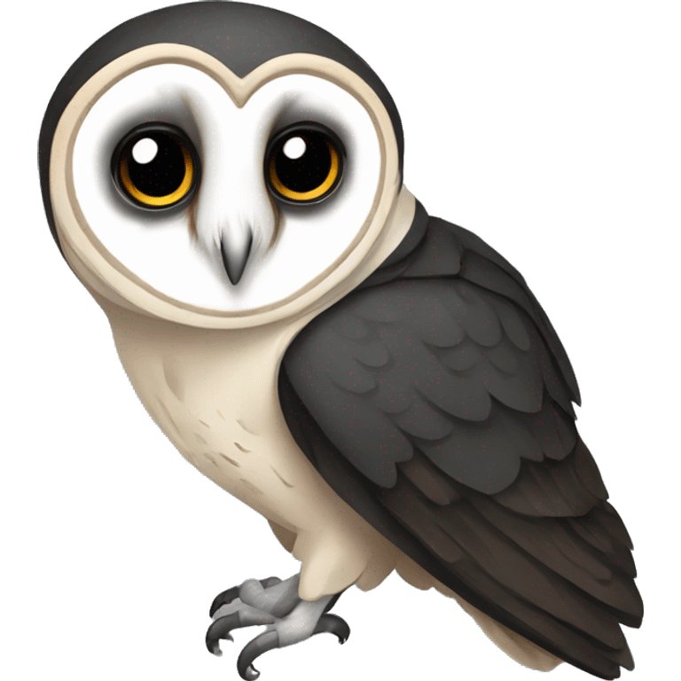 curious black barn owl staring at you emoji