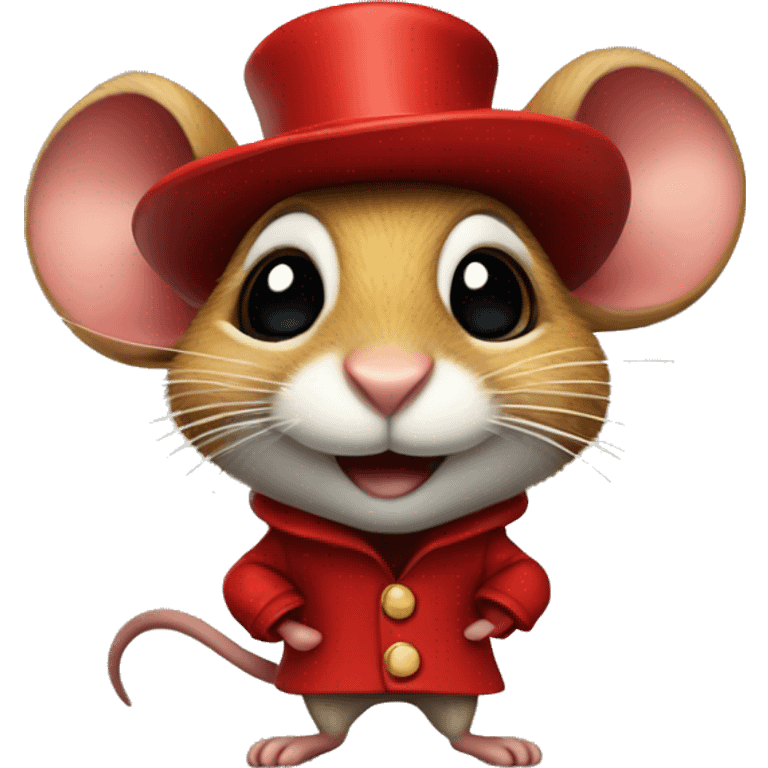 jumping mouse in red circus coat and red hat emoji